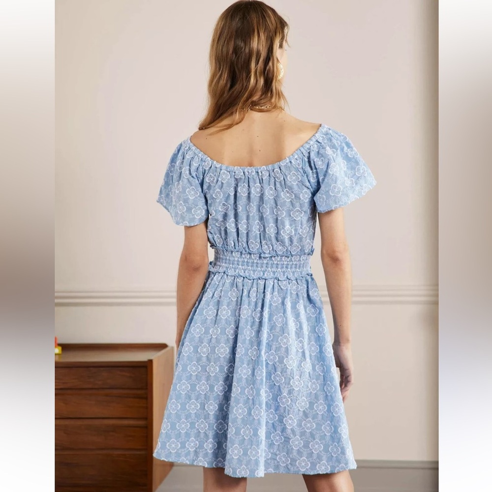 Boden Light Blue Floral Embroidered Scoop Neck Dress - Picture 3 of 10